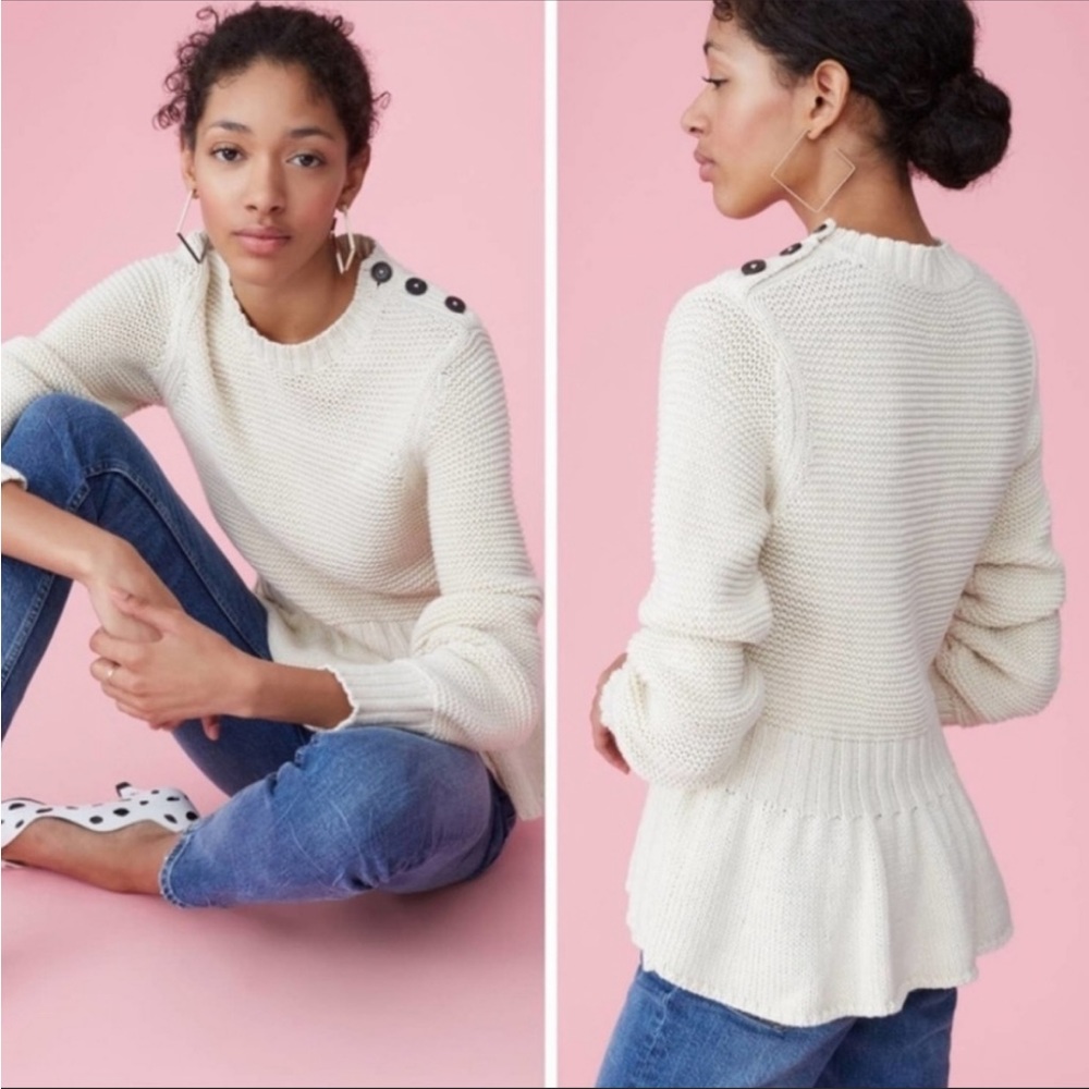 Rebecca Taylor Women's La Vie Pullover Cream Peplum Knit Sweater Size XS